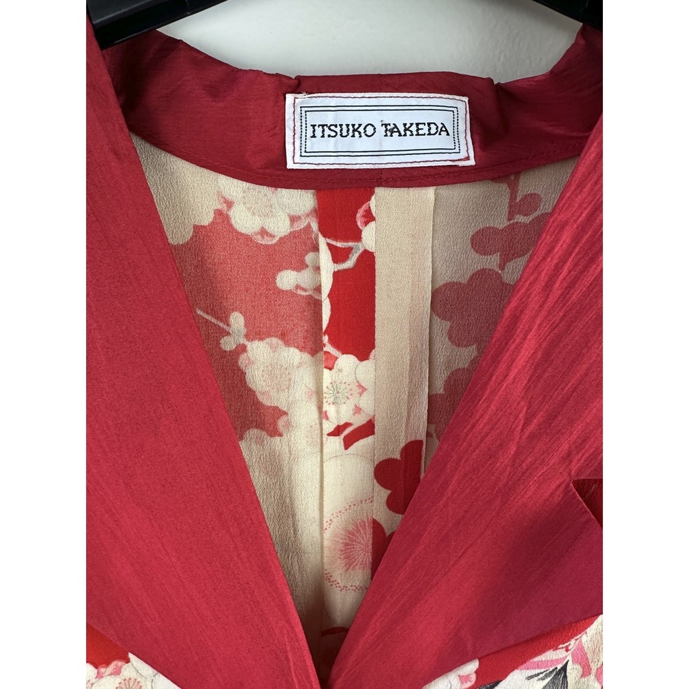Vintage Itsuko Takeda 100% Silk Kimono Floral Tunic Blouse Red Women No Size - Picture 6 of 16